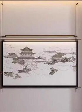新中式高端覆古装饰灯壁挂金属杆装饰画立体入口铁背景墙装饰挂件