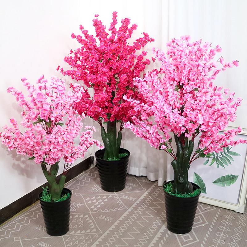 彷真桃花树假树室内装饰落地盆栽客厅大型假花盆景彷真花桃树摆设