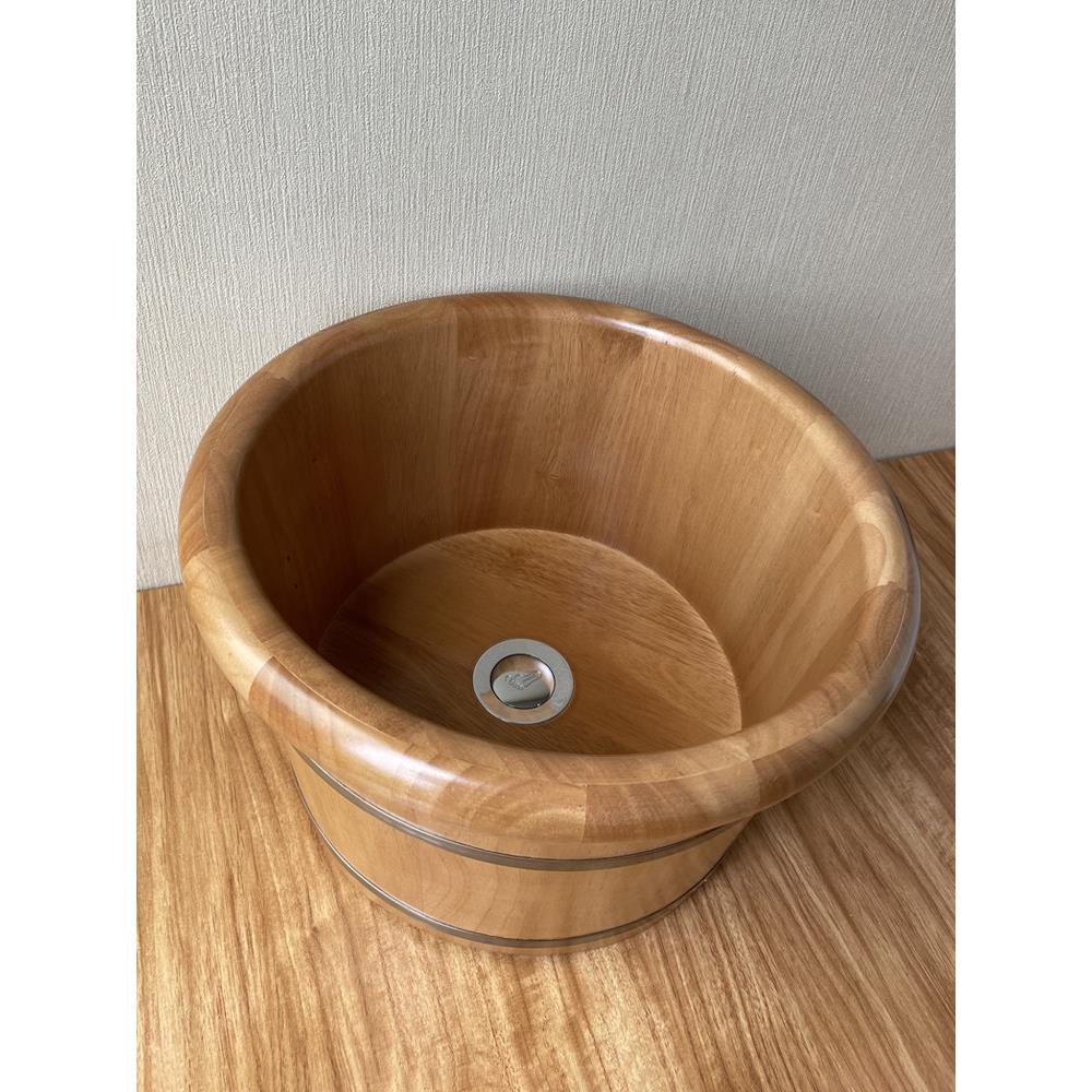 滑轮洗脚盆带排水口轮子泡脚桶木桶足疗桶加厚保温足浴桶木盆家用