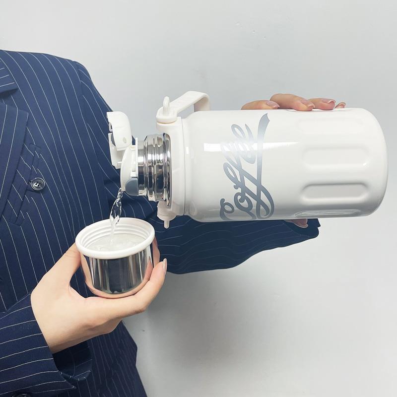 双盖带茶隔保温杯女生高颜值大容量水杯2023新款婴幼儿不锈钢水壶
