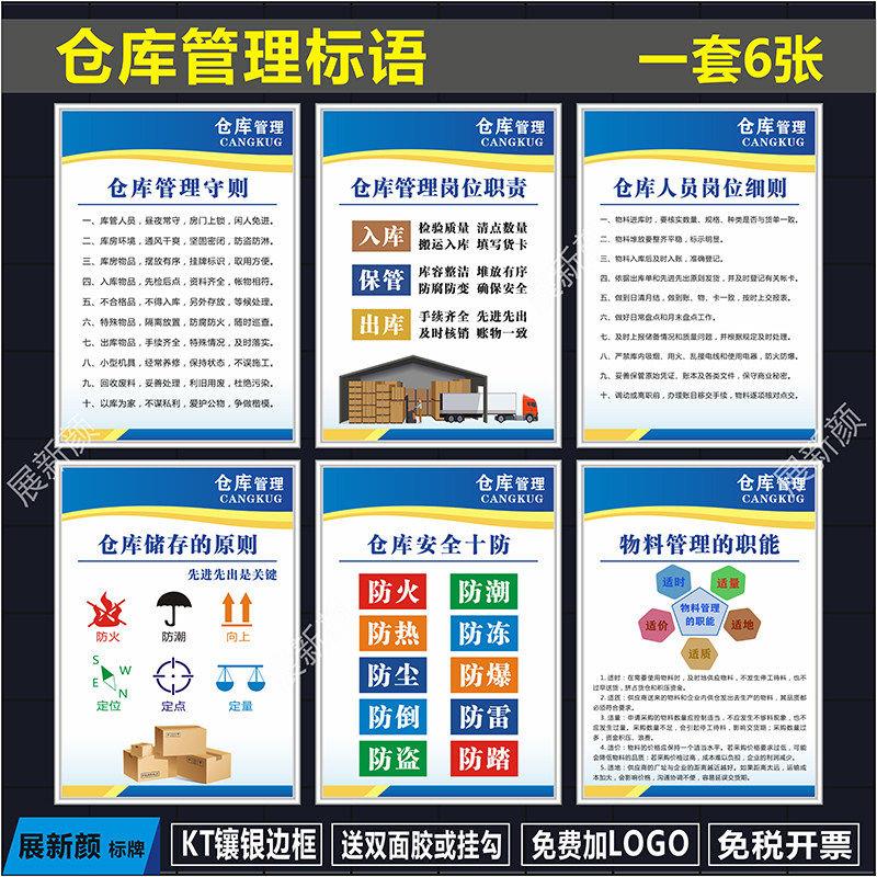 仓库标识牌 仓库管理员岗位职责展板挂图海报 仓储防火制度牌