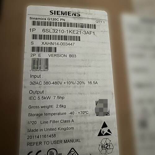 议价6SL3210-1KE21-3AF1 G120C PN变频器 5.5kW带滤波器维修