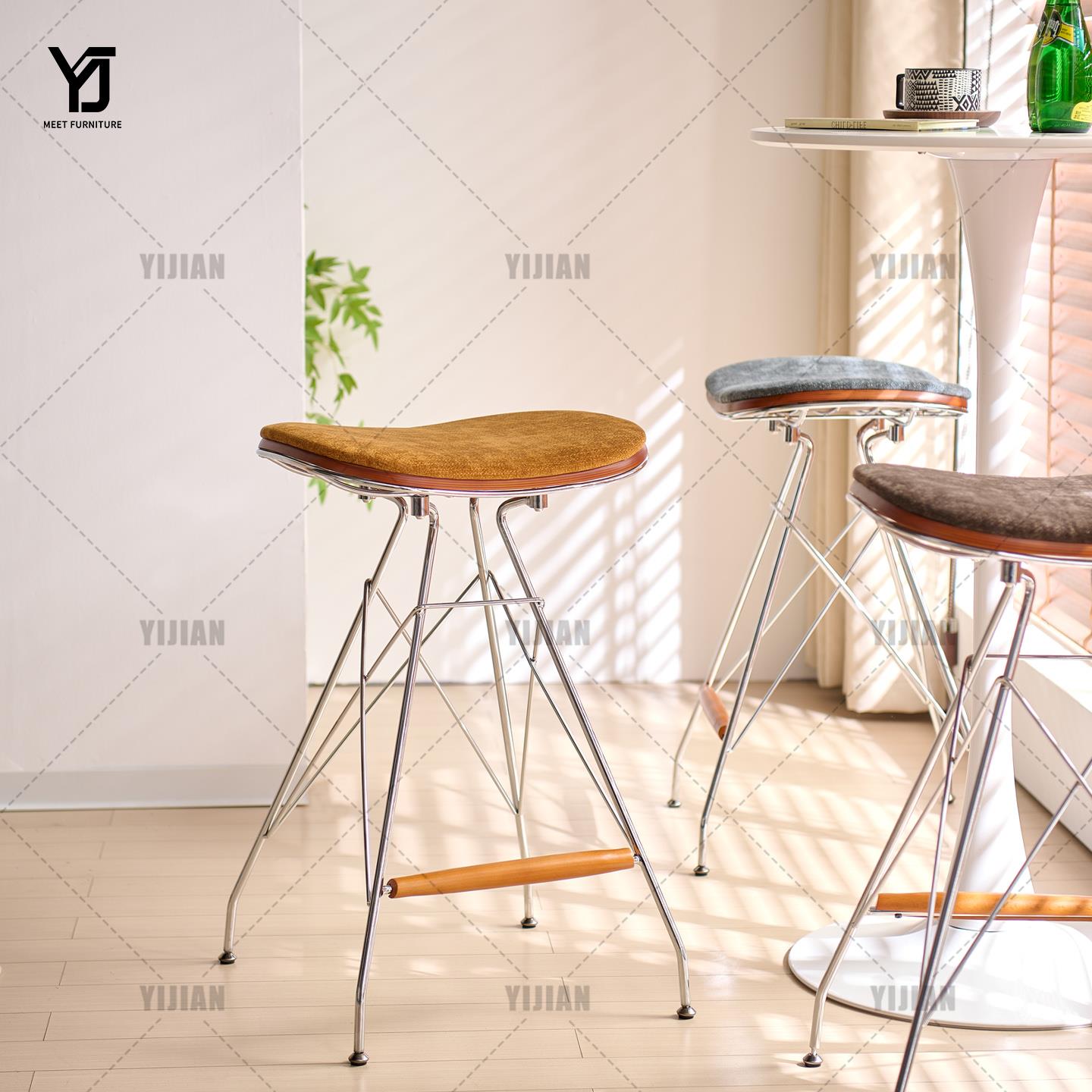 工业风铁艺吧椅家用岛台餐椅简约咖啡厅马鞍椅子洽谈椅覆古高脚椅