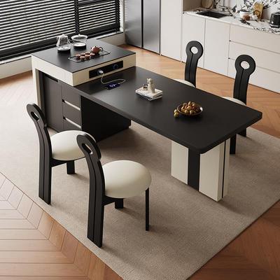 实木岛台餐桌一体式家用岛台可伸缩小户型2025新款覆古风岩板导台