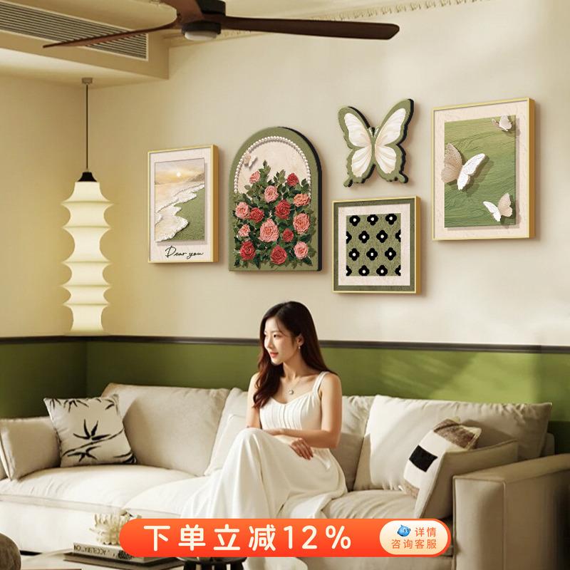 法式客厅装饰画轻奢高级感玫瑰沙发背景墙挂画艺术墙壁画2025新款