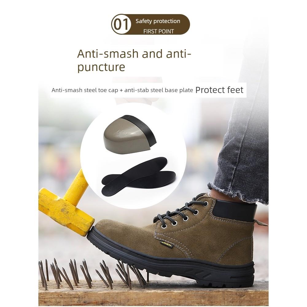 代尔塔焊工劳保鞋男夏季高帮牛皮防烫安全鞋钢包头防砸防刺穿轻便