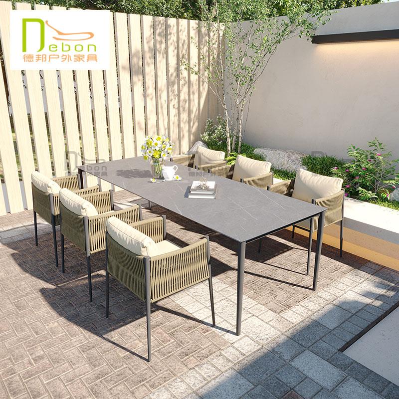 户外桌椅庭院室外别墅桌椅组合商用休闲桌椅防水防晒藤编餐桌椅子