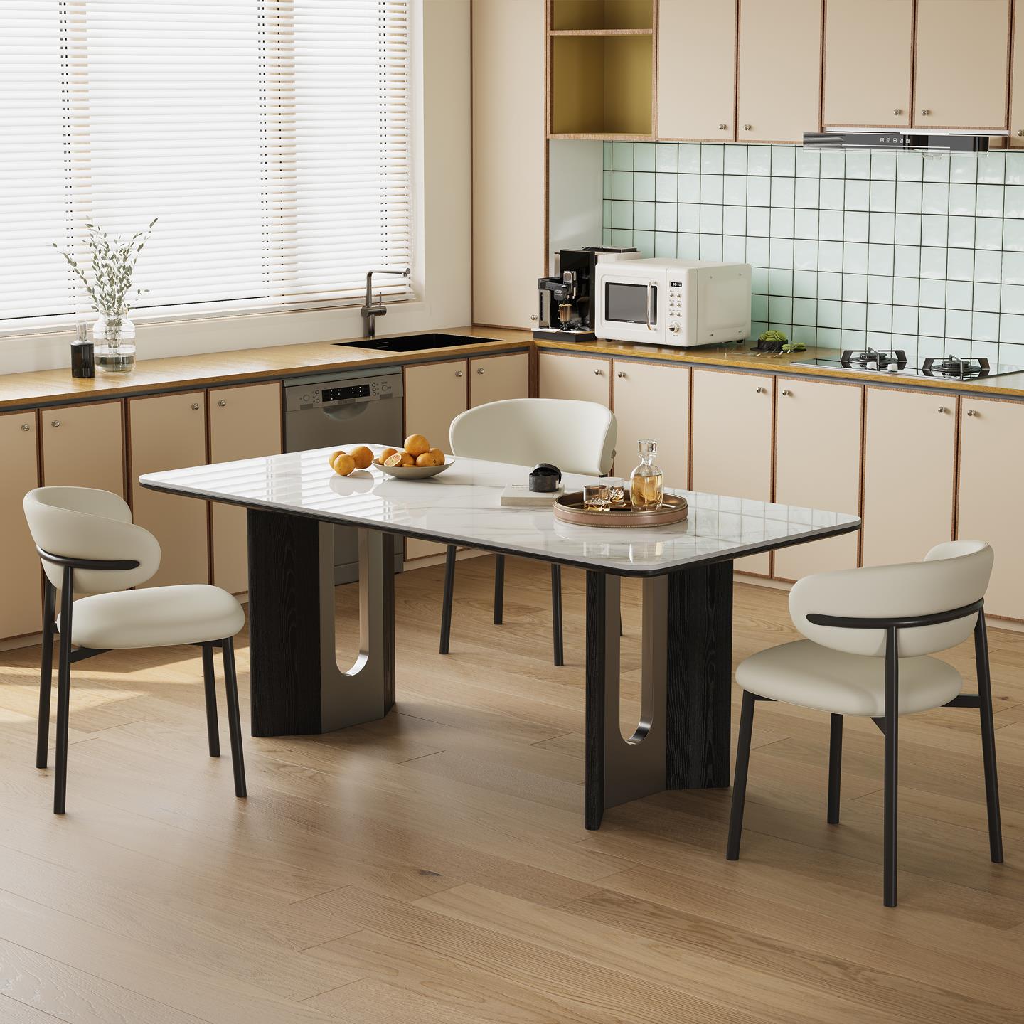 中古风岩板餐桌家用现代简约轻奢高级感孟菲斯意式极简长方形饭桌