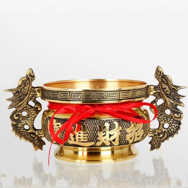 双龙耳招财进宝金玉满堂纯铜立香炉佛堂家用烧香线香炉香插熏香炉
