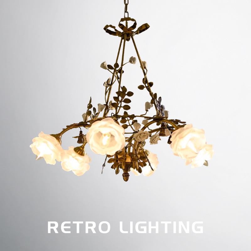 法式全铜吊灯中古风客厅餐厅花苞vintage古典卧室浪漫玫瑰铜花灯