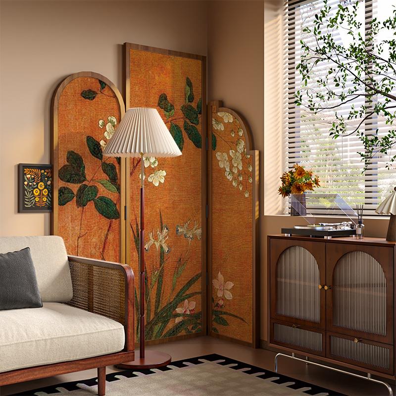 实木屏风隔断客厅玄关小户型背景遮挡可折叠移动床头屏风中古玉兰