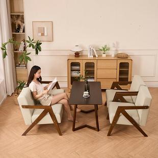 理查德中古风客厅咖啡厅奶茶店休闲桌椅组合实木布艺设计师沙发椅