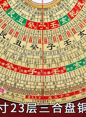 万福堂罗盘风水盘高精度专业黄铜面八寸六寸大字体三合罗盘罗经仪
