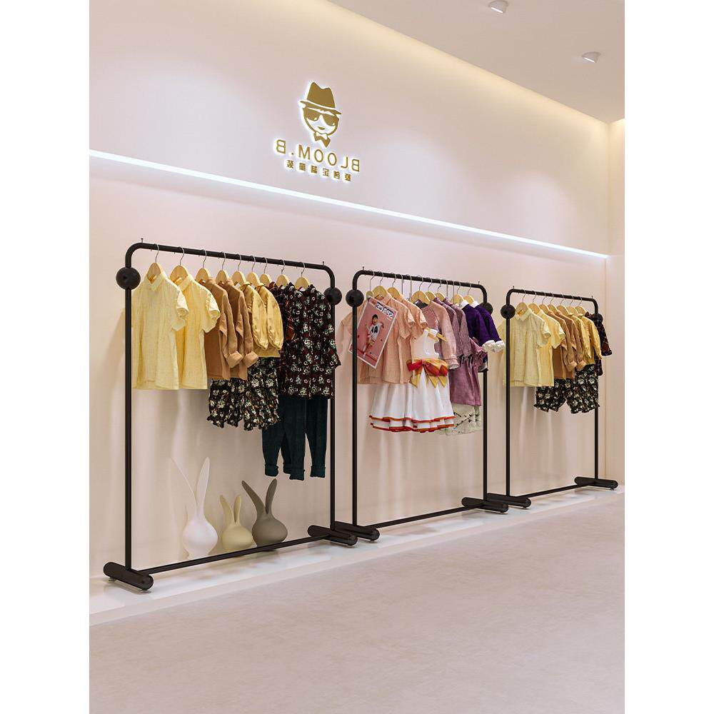 服装店挂衣架落地式黑色铁艺简约组合衣服展示架童装店专用陈列架