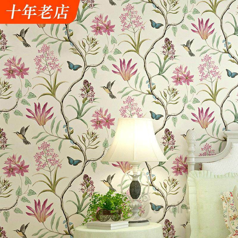 墙纸田园风格小清新花鸟碎花美式乡村大花客厅卧室电视背景墙壁纸,家装主材,无纺布墙纸,淘宝优惠券,粉丝福利购,淘宝优惠卷