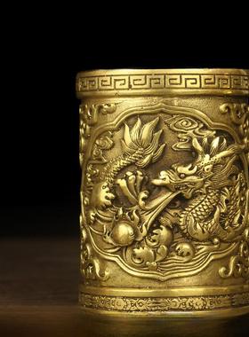 铜龙马鹰笔筒装饰家庭办公室桌面书架书房覆古创意小装饰装饰纯粹