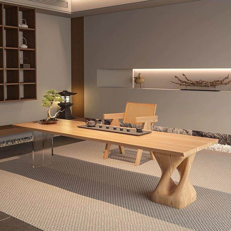 侘寂风实木泡茶桌茶台现代简约办公桌茶几客厅家用原木大板