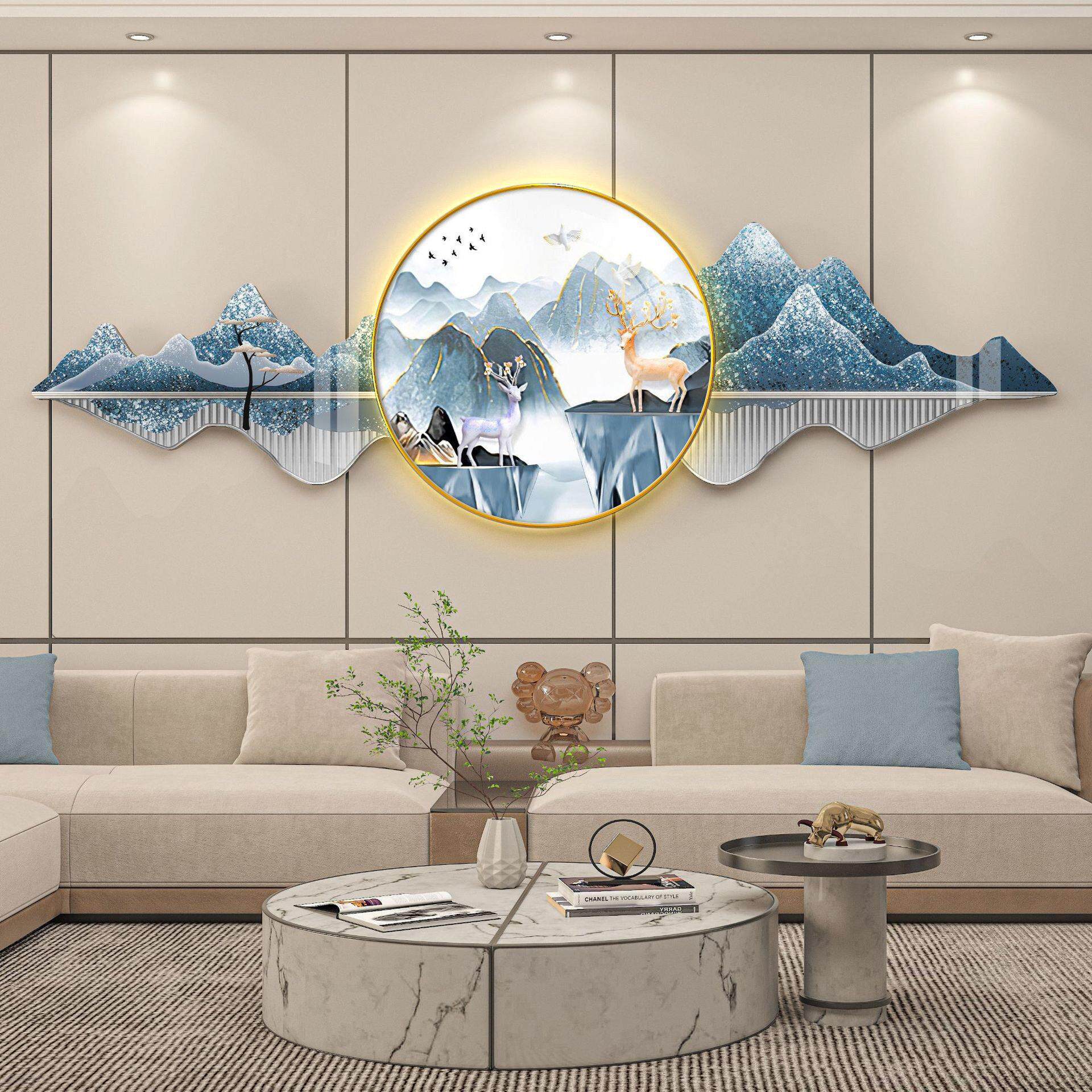 客厅装饰画现代简约麋鹿沙发背景墙挂画高档大气新中式壁画新款画