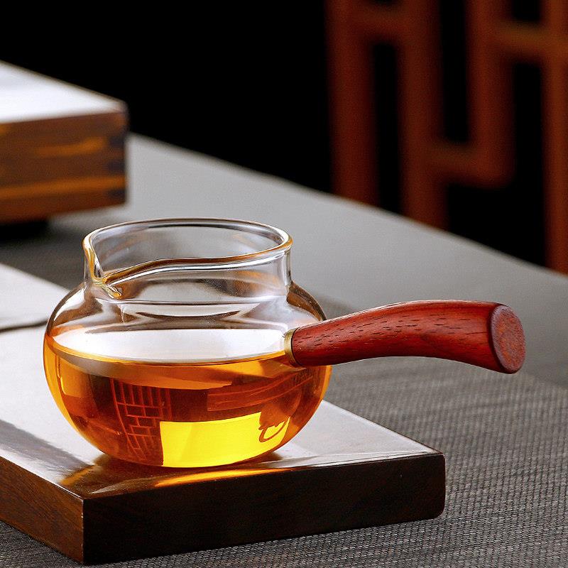 班唯实木侧把公道杯玻璃耐热加厚公杯分茶器茶海功夫茶具茶漏套装
