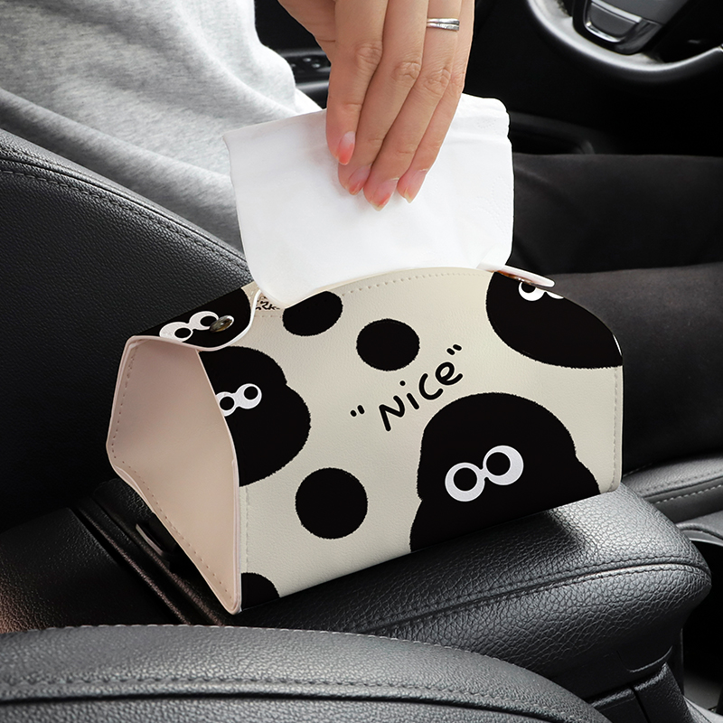 煤球车载纸巾盒创意轻奢汽车卫生纸盒扶手箱挂式绑带椅背S抽取式