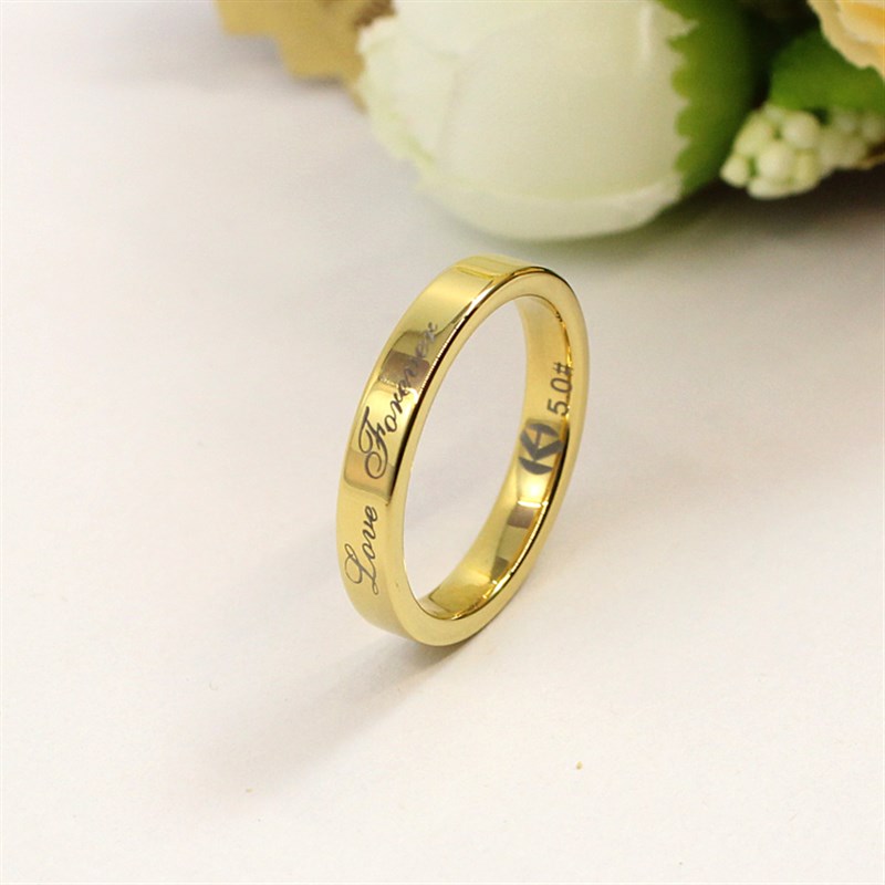 K4钨金首饰情侣戒指对戒情侣款刻字男女闭环死口T金色简约时尚潮