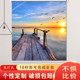 厨房浴室厕所卫生间窗户遮挡帘升降遮光手拉免打孔 卷帘窗帘卷拉式