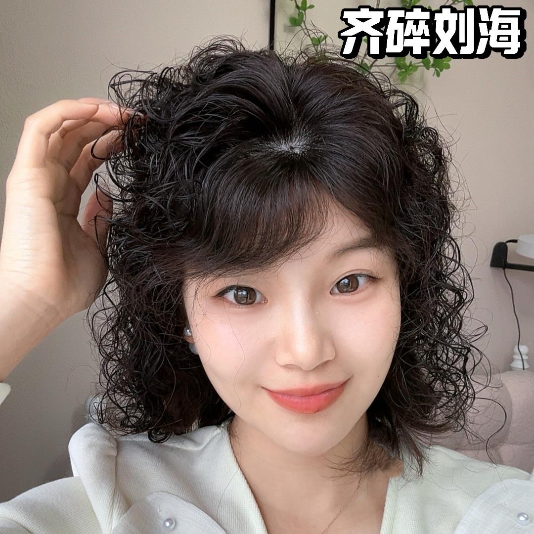 假发女片头顶增发量蓬松无痕遮白发自然真发羊毛卷轻薄卷发补发片