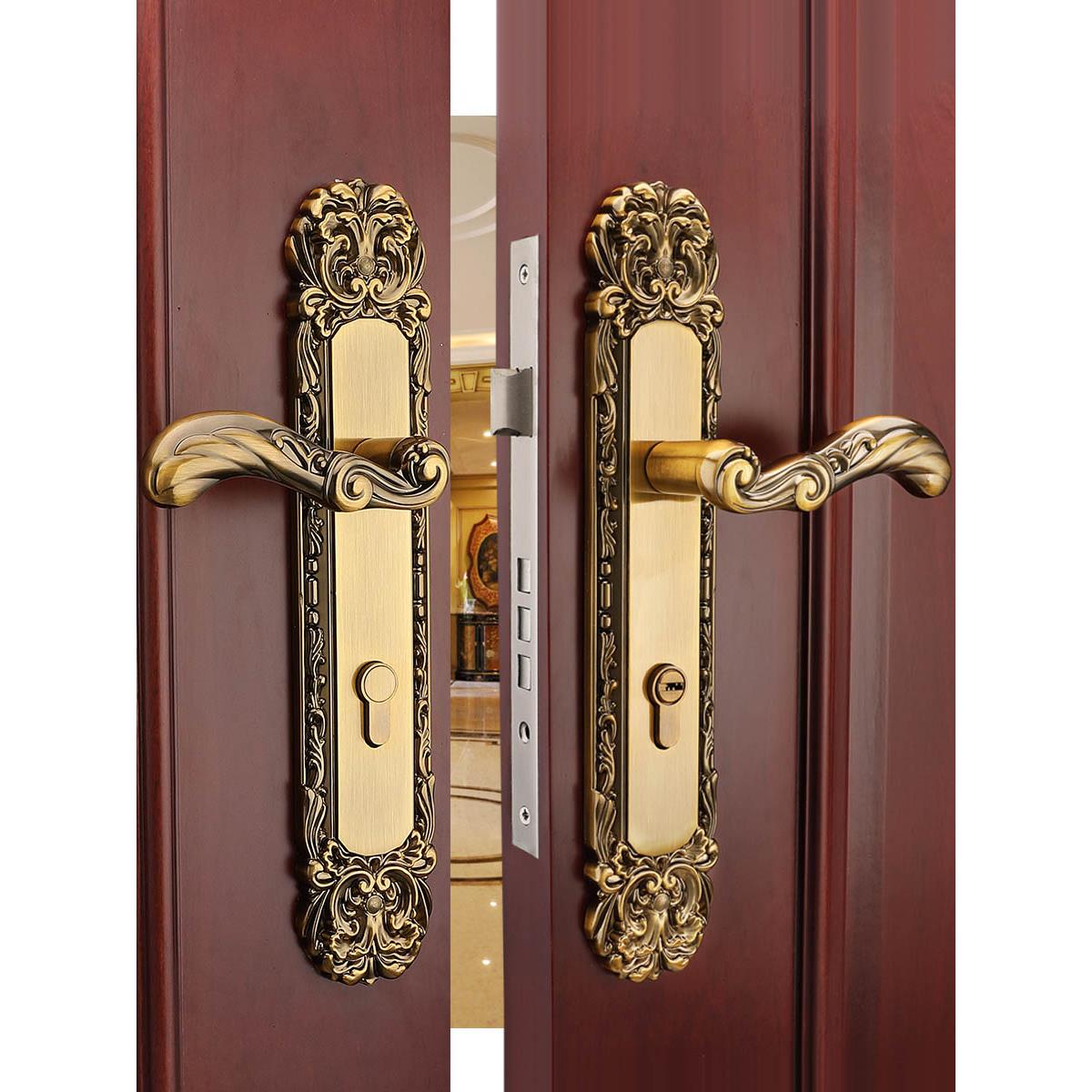 欧式室内门锁客厅大门静音房门锁对开门锁双开门锁豪华木大门锁具