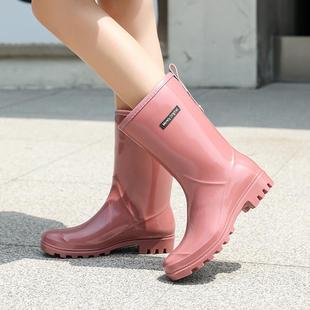 厨房工作胶鞋 雨鞋 外穿防水防滑耐磨水鞋 女加绒保暖时尚 中筒水鞋