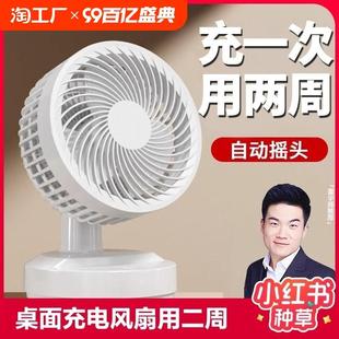桌面小风扇小型台扇充电超长续航静音摇头宿舍手持 电风扇办公室款