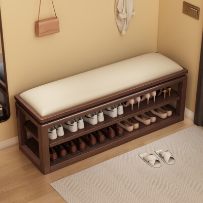 J^全实木换鞋凳家用门口新中式入门鞋柜一体可坐穿鞋凳多层入户