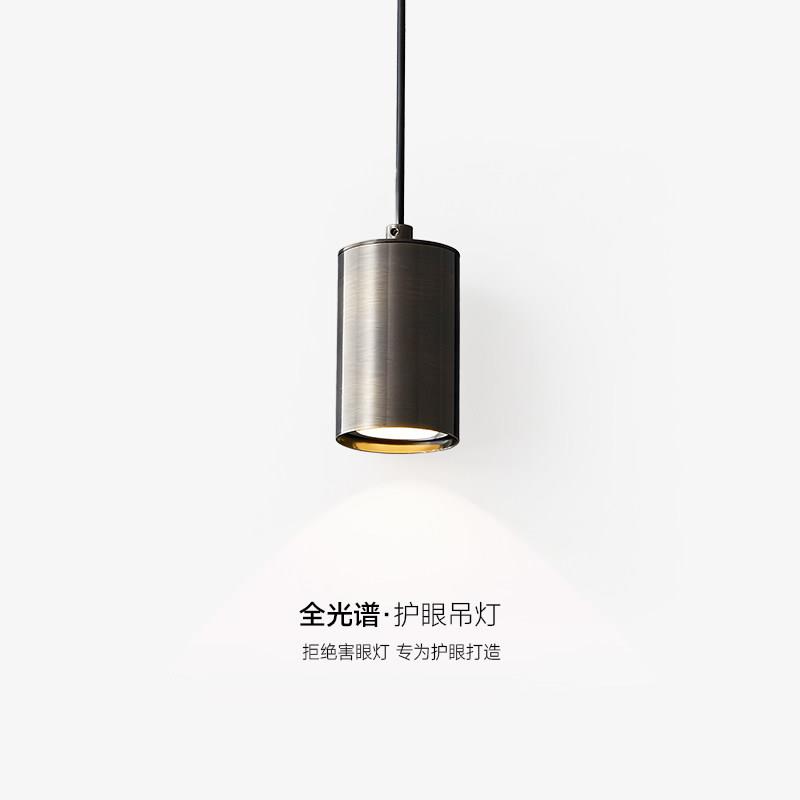 床头吊灯北欧全铜led卧室吧台射灯极简客厅饭厅圆柱形长线小吊灯