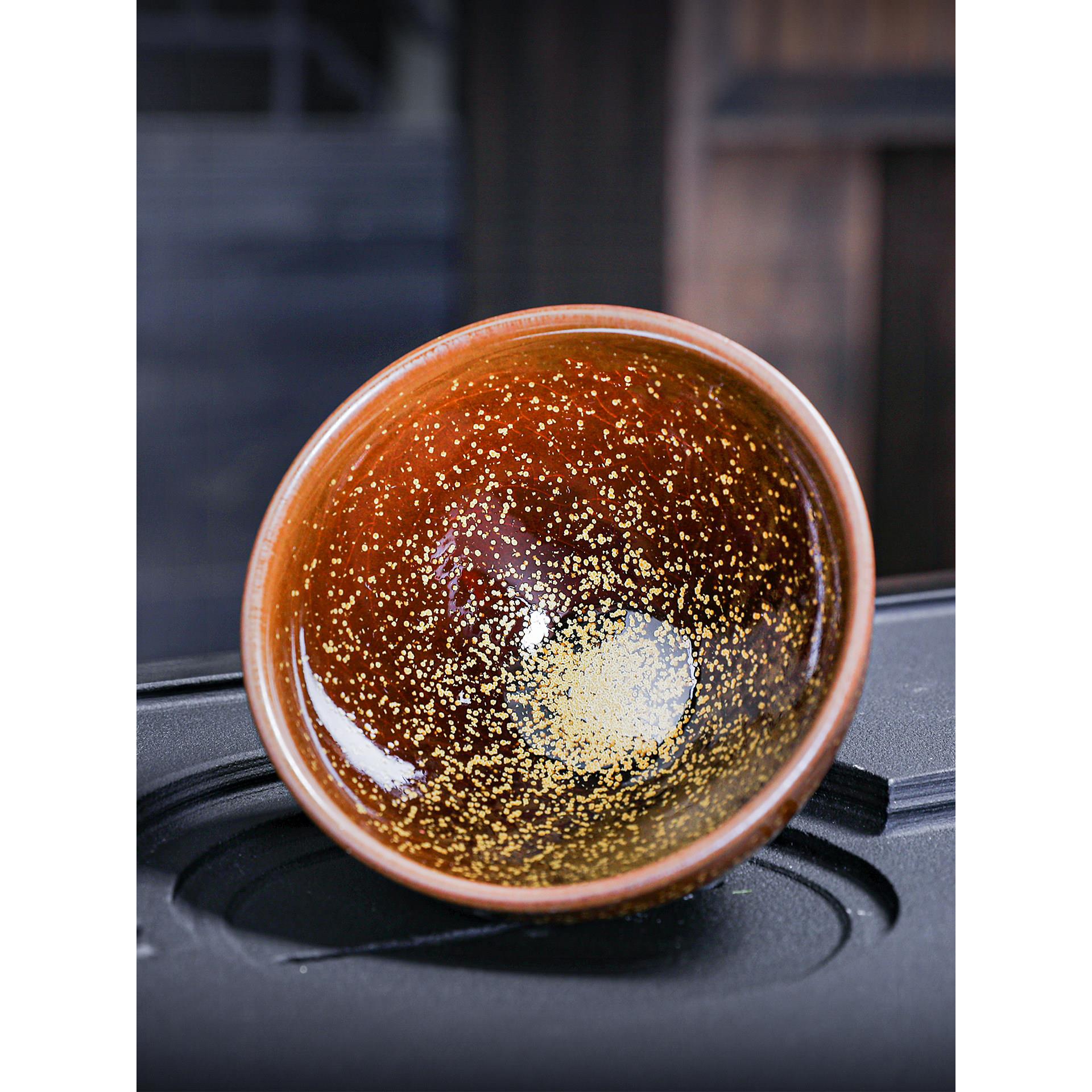 龙瑶柴火建阳建展著名手工花月夜茶杯陶瓷天目釉大单大师杯
