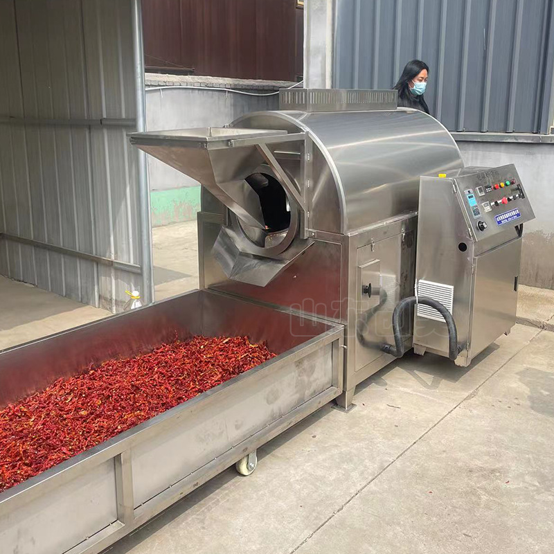 现货电磁连续式炒货机 滚筒不锈钢炒锅 干辣椒调味品流水线设备
