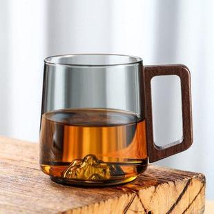 带把手高档玻璃杯套装 茶杯家用耐高温喝水杯子客厅待客观山杯中式