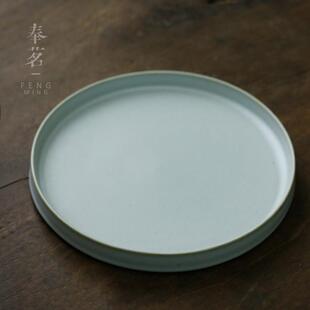 开片可养功夫茶具茶道零配件 月白汝窑圆形干泡盘家用壶承日式
