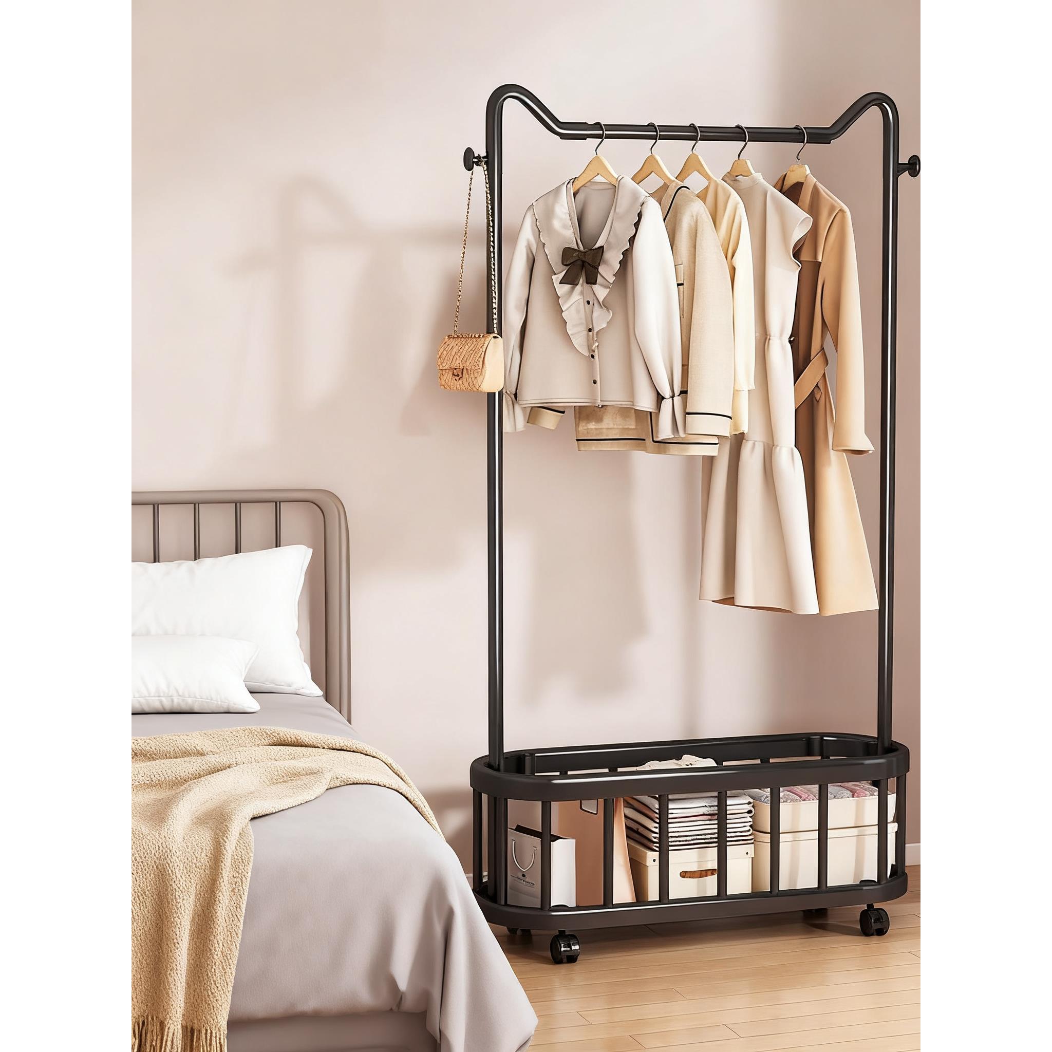 可移动落地衣帽架家用卧室挂衣架房间收纳置物架简易阳台晾衣神器