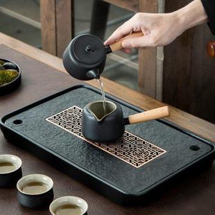 小茶台蓄排水 乌金石茶盘干泡台家用茶具托盘沥水小型轻奢现代日式