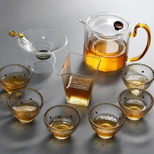 耐热日式 锤纹玻璃功夫茶具茶杯套装 家用盖碗公道杯茶壶套装
