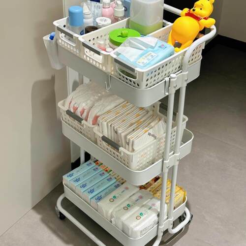 婴儿用品小推车置物架卧室床头移动落地收纳架多层碳钢杂物储物架
