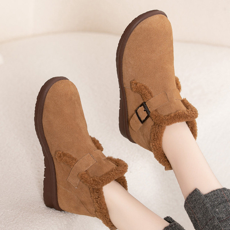 加绒棉鞋女平底真皮短靴软底豆豆鞋保暖雪地靴冬季新款大码妈妈鞋,女鞋,时尚雪地靴,淘宝优惠券,粉丝福利购,淘宝优惠卷