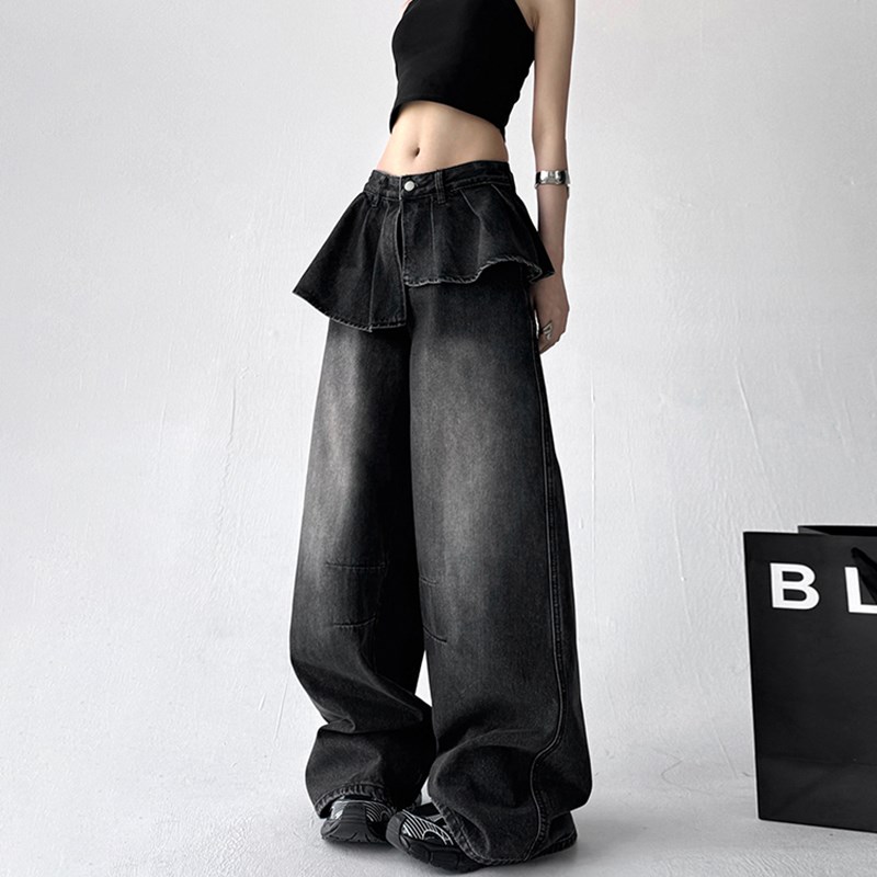 女装爆款2025春季时尚牛仔裤女直筒水洗磨白高腰通勤休闲牛仔长裤