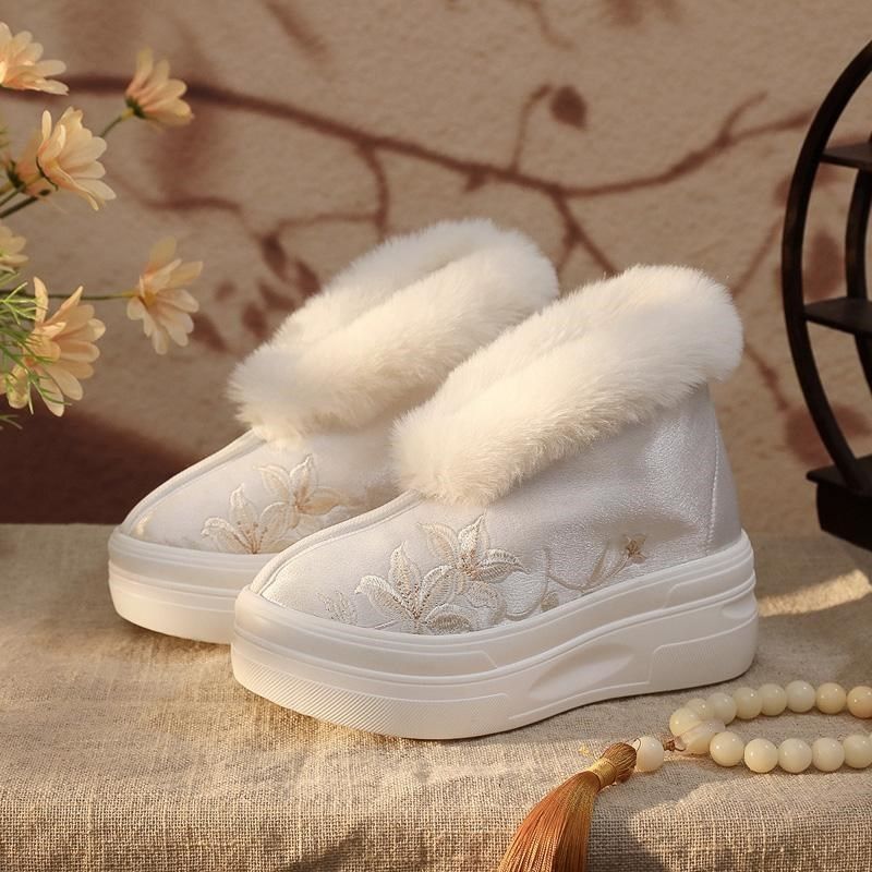 新中式女鞋加绒保暖短靴冬款汉服鞋古风绣花鞋厚底毛口布鞋女靴子,女鞋,绣花鞋,淘宝优惠券,粉丝福利购,淘宝优惠卷