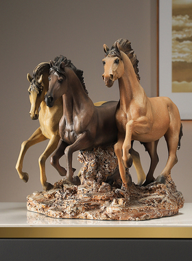 新中式办公桌马高端大气上档次马摆件酒柜办公室玄关酒店装饰品