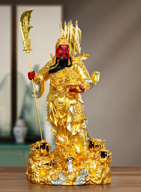 纯铜贴金关公摆件客厅武财神关羽九龙关公家用公司开业店铺招财
