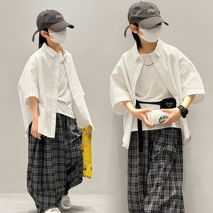 薄款 男宝宝上衣男孩夏装 短袖 夏季 潮 儿童白色衬衣2025新款 男童衬衫