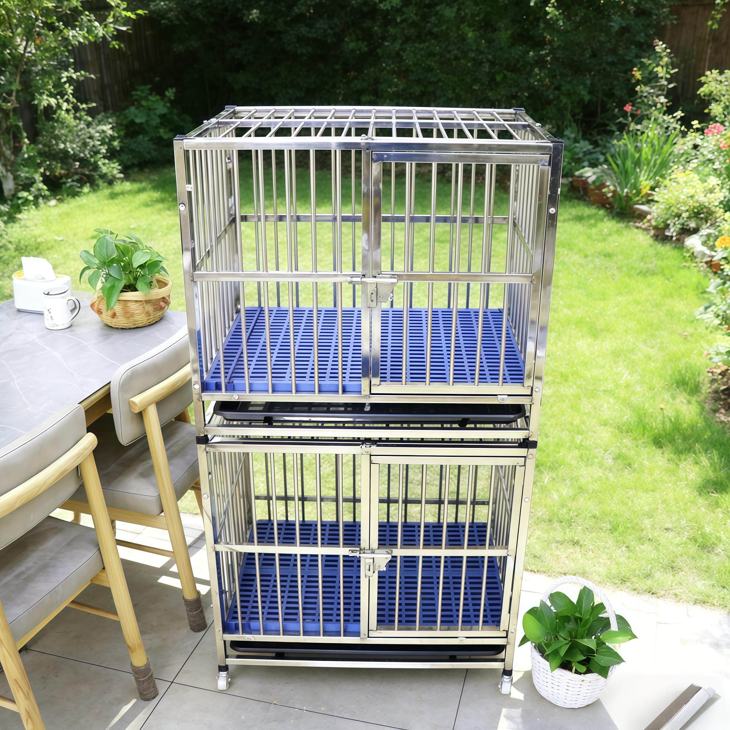 双层不锈钢繁殖狗笼大型犬室内带厕所加粗加厚钢管金毛犬专用狗笼