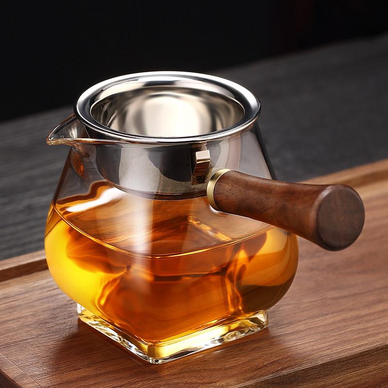 侧把玻璃公道杯加厚耐热功夫茶具四方公杯茶漏一体分茶器茶海高档