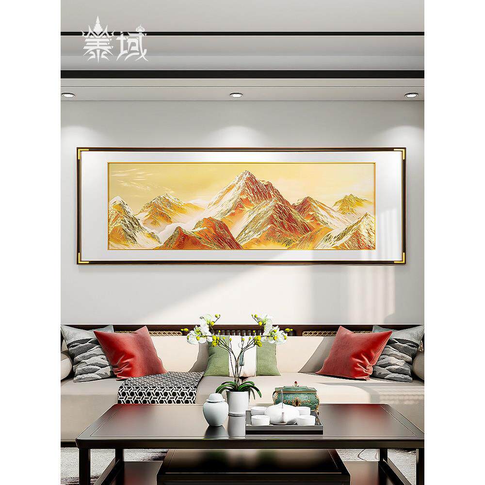 手工錾刻 铜雕画《日照金山》新中式挂画 客厅沙发背景墙装饰画