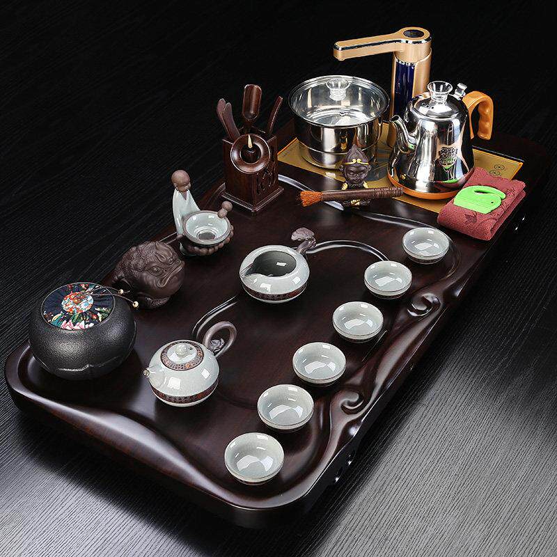紫砂功夫茶具套装家用整板黑檀实木茶盘茶杯套装客厅办公室全自动